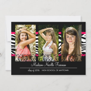Eleganter Spitze-u. Zebra-rosa Foto-Abschluss Einladung