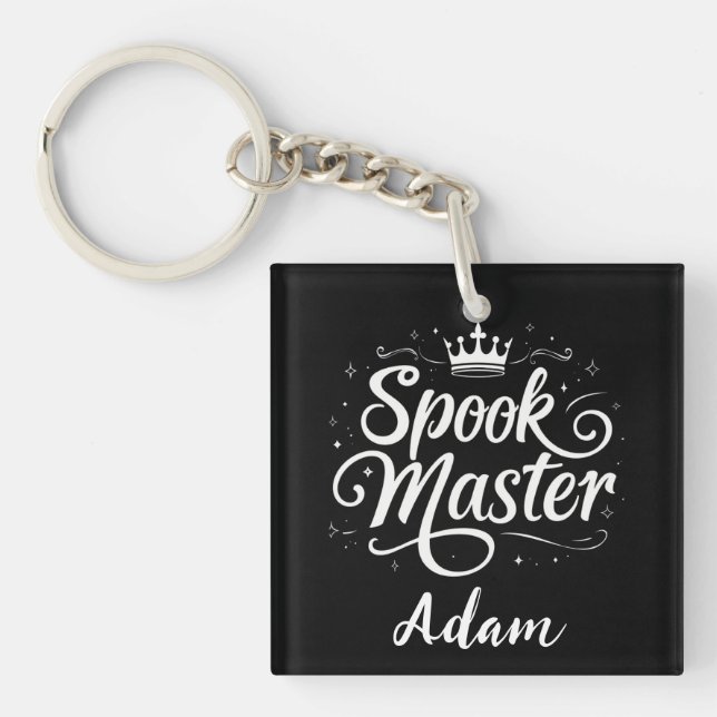 Eleganter "Spook Master" Name Halloween Kalligrafi Schlüsselanhänger (Vorderseite)