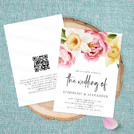 Eleganter Spring Floral QR Code Hochzeit Einladung