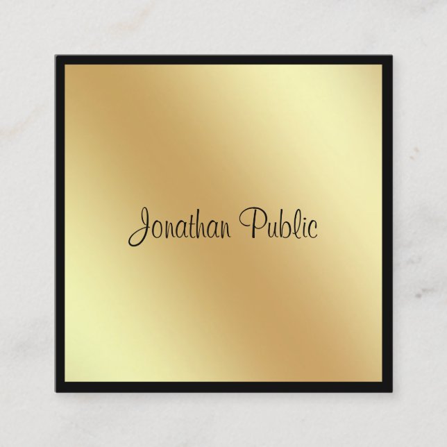 Eleganter Square Script Glamour Schwarz und Gold S Quadratische Visitenkarte (Vorderseite)