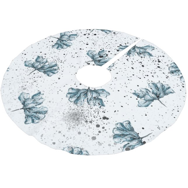 Eleganter Stahl Blau Blütenblume Polyester Weihnachtsbaumdecke (Schrägansicht)