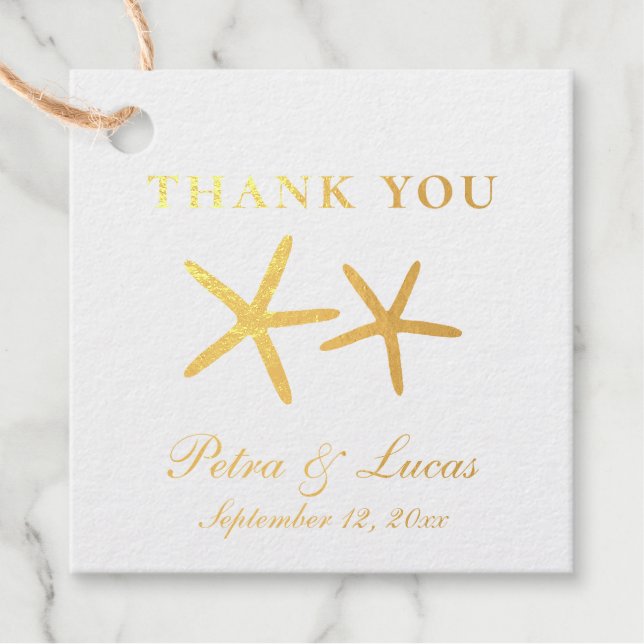 Eleganter Starfish Beach Wedding Foil Geschenkanhänger (Vorderseite)