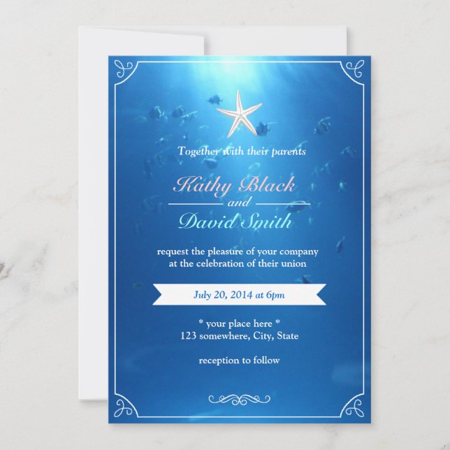 Eleganter Starfish Ozean Einladung zur Hochzeit (Vorderseite)