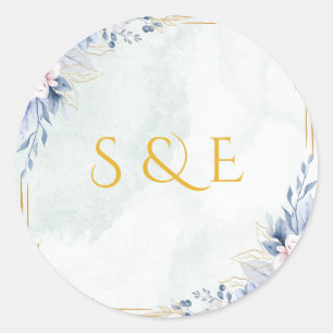 Eleganter staubblauer Blumen-Hochzeitsaufkleber Runder Aufkleber