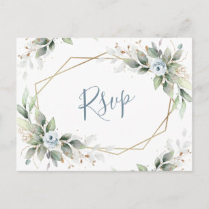 Eleganter staubblauer Blumen-Watercolor-RSVP Postkarte