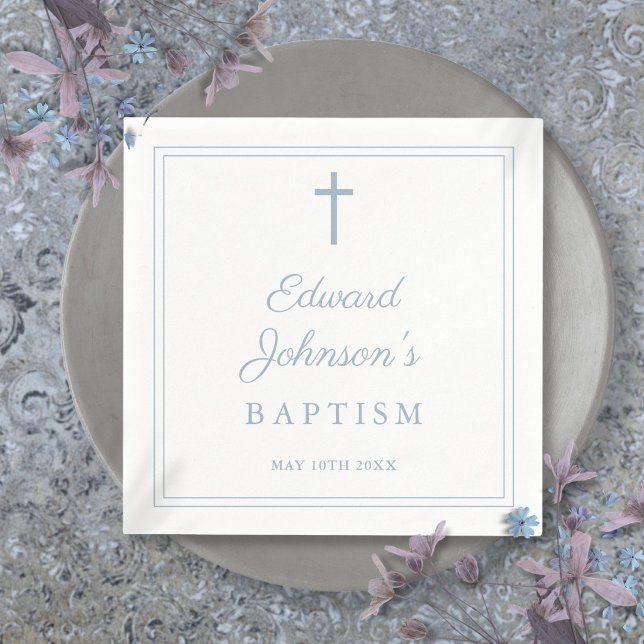 Eleganter staubblauer Border-Tauf- Serviette (Elegant Dusty Blue Border Baptism Napkins)