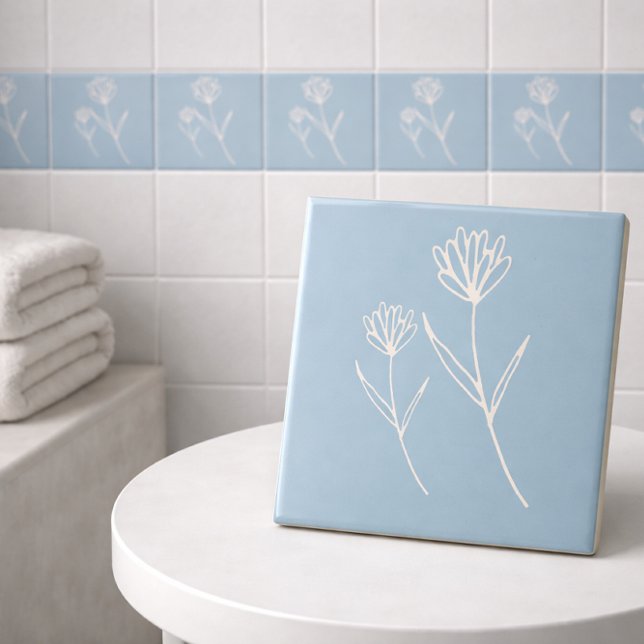 Eleganter staubblauer einfacher Blumen  Fliese (Von Creator hochgeladen)