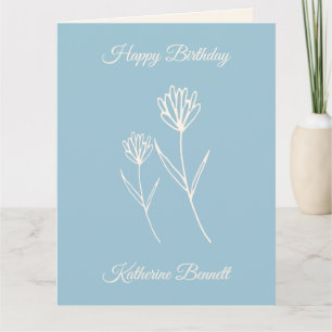 Eleganter Staubblauer Einfacher Blumen-Geburtstag Karte
