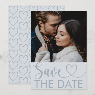 Eleganter staubblauer Foto- und Herz-Save-the-Date Save The Date