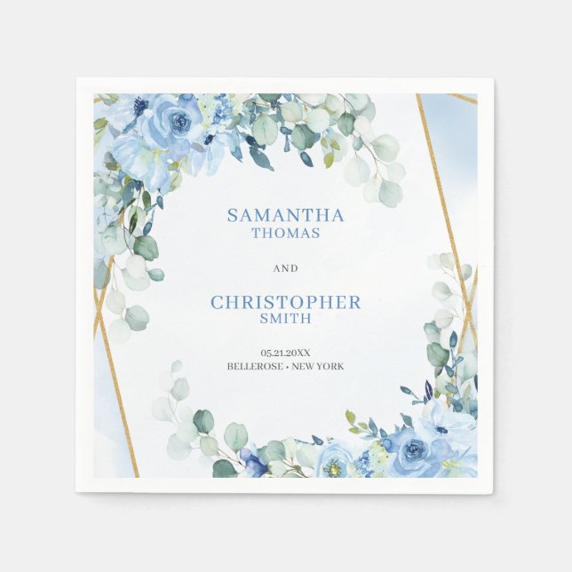 Eleganter, staubblauer Goldrahmen in Aquarellfarbe Serviette (Vorderseite)