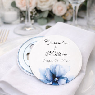 Eleganter Staubblauer Navy Blumen Hochzeit Flaschenöffner