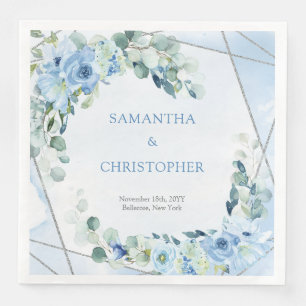 Eleganter, staubblauer silberfarbener Aquarellrahm Serviette