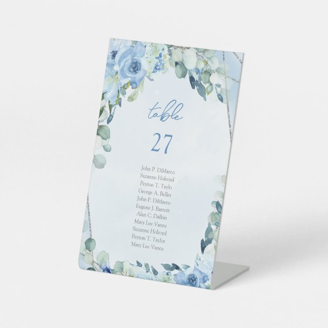 Eleganter, staubblauer silberfarbener Aquarellrahm Sockelschild (Vorderseite)