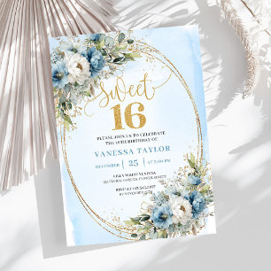 Eleganter staubblauer Sweet 16. Geburtstag mit Grü Einladung