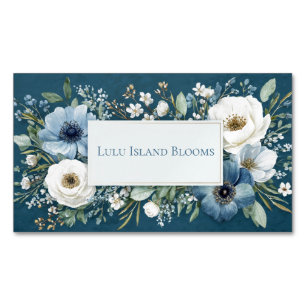 Eleganter staubblauer weißer Blumen- Teal-Gold-Rah Magnetische Visitenkarte