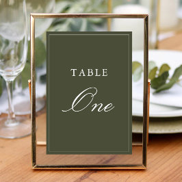 Eleganter Staubgrün-Script-Klassiker Hochzeit Tischnummer