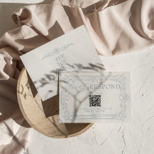 Eleganter staubiger Blau-Weißer-Altes-Geld-QR-Code RSVP Karte