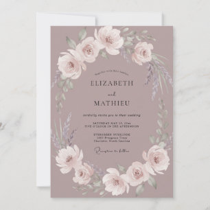Eleganter staubiger Pflaumen-Kranz-Hochzeit Einladung