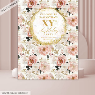Eleganter Staubiger Rosa Elfenbein Gold Geburtstag Wandteppich