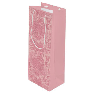 Eleganter Staubrosaroter Rocaille-Rokokó-Toile Geschenktüte Für Weinflaschen