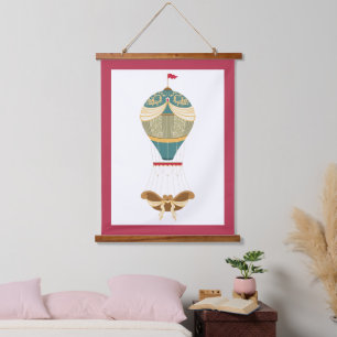 Eleganter Steampunk Hot Air Ballon in Aquamarin Wandteppich Mit Holzrahmen