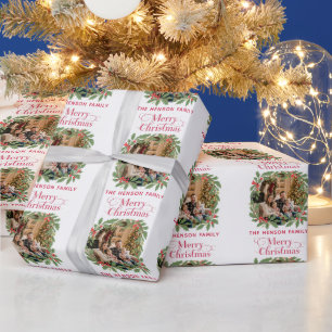 Eleganter Stechpalmenkranz Frohe Weihnachten Foto Geschenkpapier