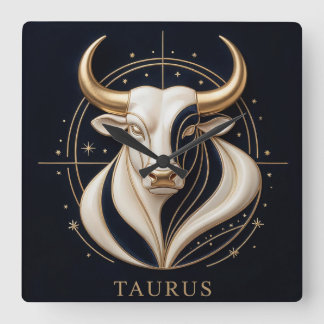 ♉ Eleganter Stier-Zodiac Gold-Bulle Astrologie ✨ Quadratische Wanduhr
