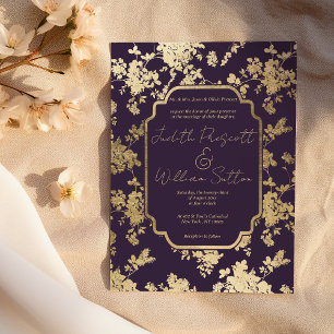 Eleganter Stil Dunkelviolette Goldene Florale Hoch Einladung