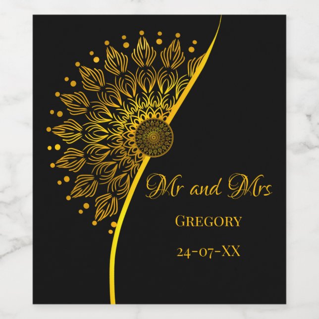 Eleganter Stil Ethno Mandala schwarz verziert Weinetikett (Einzelnes Label)