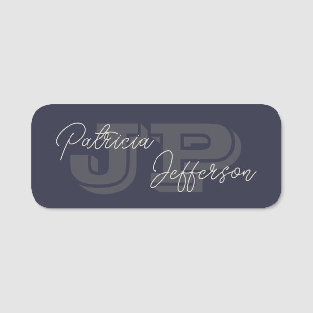 Eleganter Stil Indigo Dark Blue Mit Monogramm: Mod Namensschild (Vorderseite)