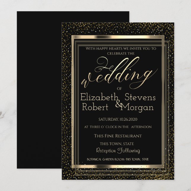 Eleganter Stilrahmen Confetti Wedding Einladung (Vorne/Hinten)