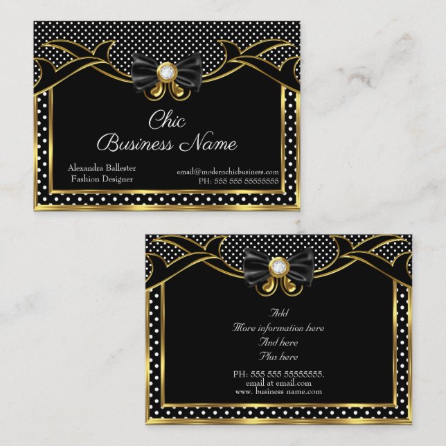 Eleganter Stilvoll Bow-Krawatte Gold Schwarz-weiß  Visitenkarte (Vorne/Hinten)