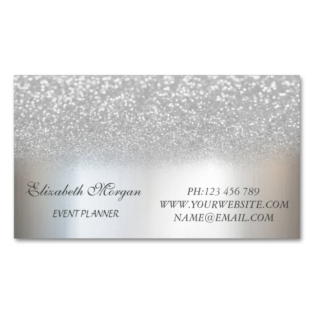Eleganter Stilvoll Moderner Silberner Glitzer Magnetische Visitenkarte (Vorderseite)