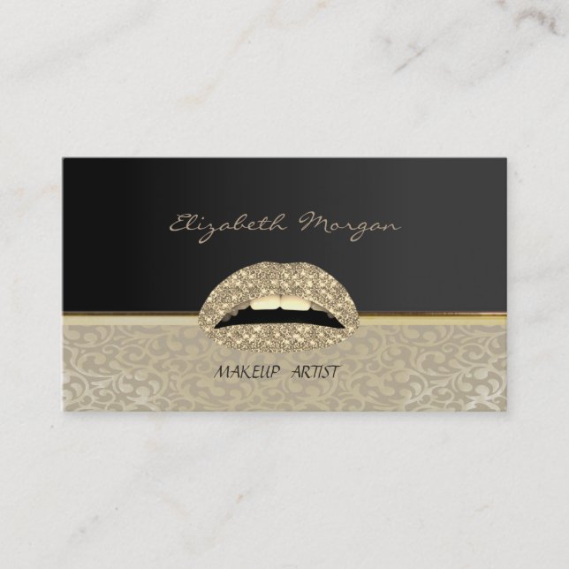 Eleganter stilvoller Chic, Damaske, Schwarz, Lippe Visitenkarte (Vorderseite)