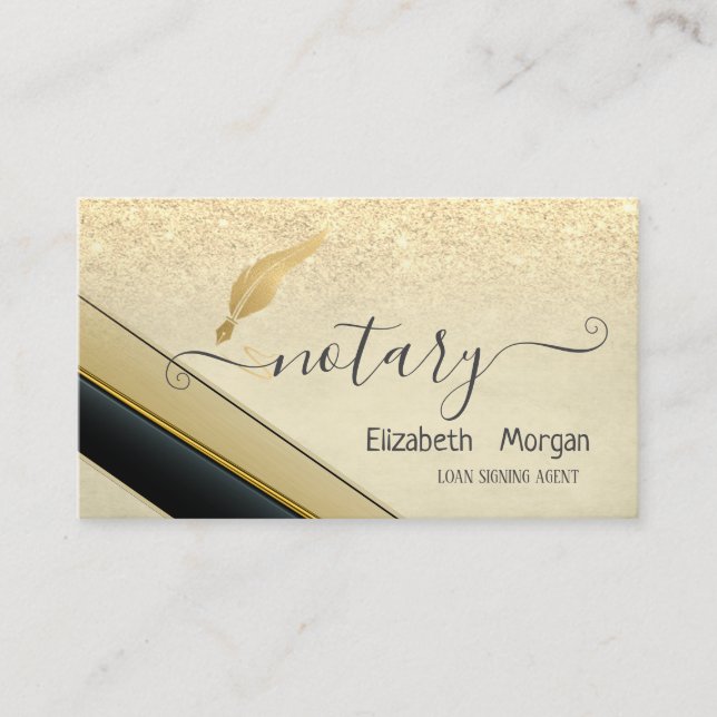 Eleganter, stilvoller Gold Feather Notary Glitzer Visitenkarte (Vorderseite)