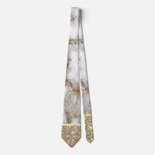 Eleganter Stilvoller Gold Glitter Glänzender Weiße Krawatte