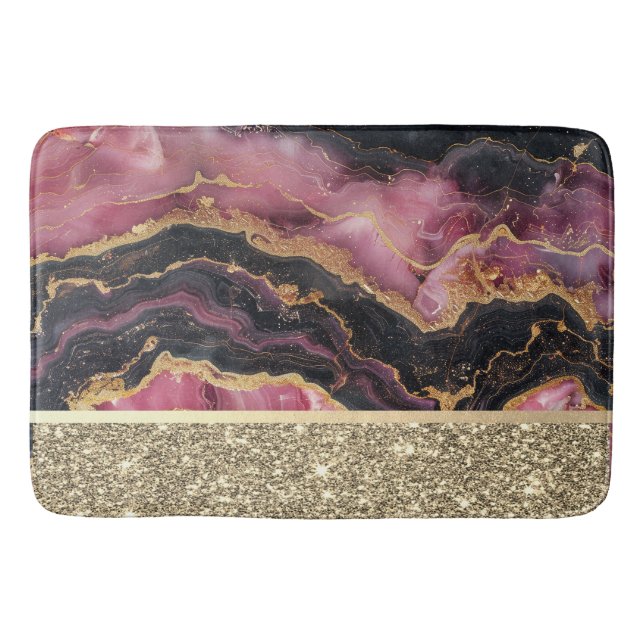 Eleganter, stilvoller Gold Glitzer Black Burgundy  Badematte (Vorderseite)