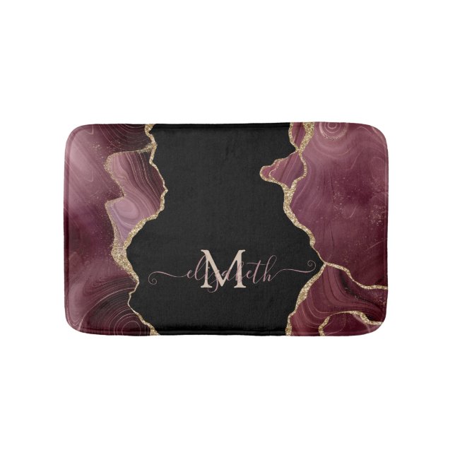 Eleganter, stilvoller Gold Glitzer Burgundy Agate  Badematte (Vorderseite)