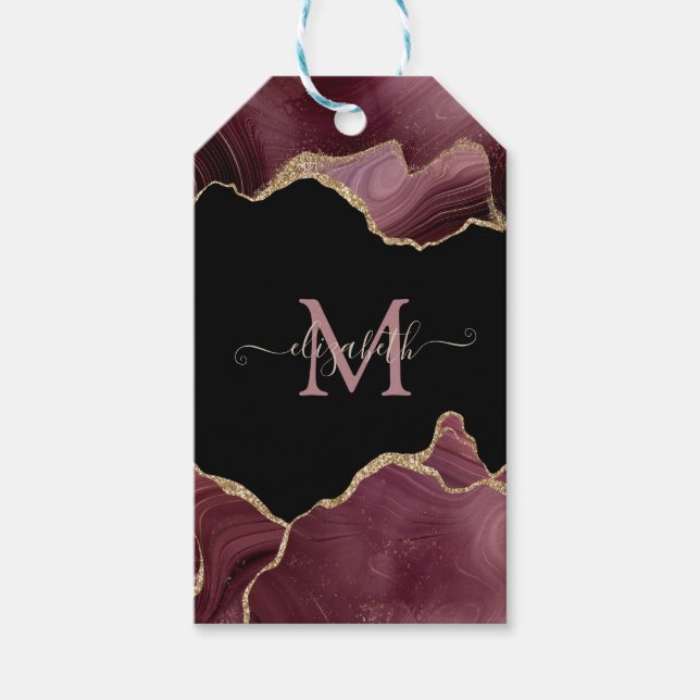 Eleganter, stilvoller Gold Glitzer Burgundy Agate Geschenkanhänger (Vorderseite)