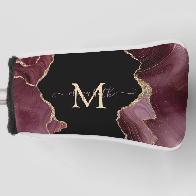 Eleganter, stilvoller Gold Glitzer Burgundy Agate Golf Headcover (Vorderseite)