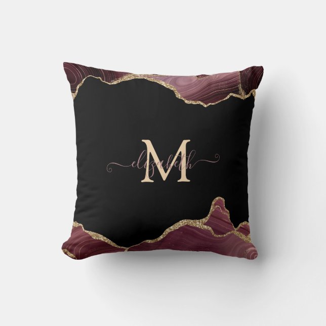 Eleganter, stilvoller Gold Glitzer Burgundy Agate Kissen (Vorderseite)