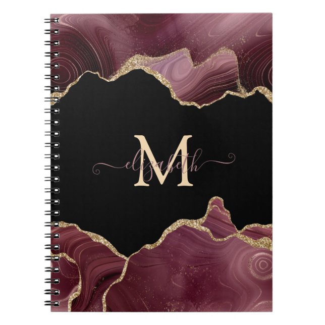 Eleganter, stilvoller Gold Glitzer Burgundy Agate Notizblock (Vorderseite)