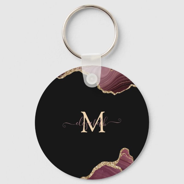 Eleganter, stilvoller Gold Glitzer Burgundy Agate Schlüsselanhänger (Vorderseite)