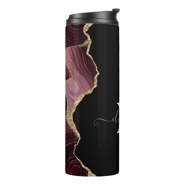 Eleganter, stilvoller Gold Glitzer Burgundy Agate Thermosbecher (Nach links gedreht)