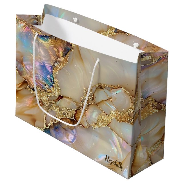 Eleganter, stilvoller Gold Glitzer Farbenfroher Ma Große Geschenktüte (Vorderseite Schrägansicht)