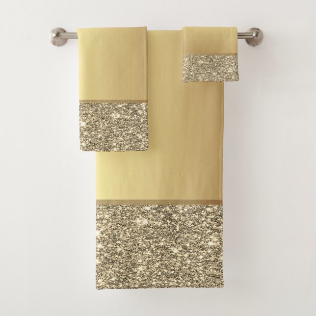 Eleganter, stilvoller Gold Glitzer Shiny Badhandtuch Set (Insitu)