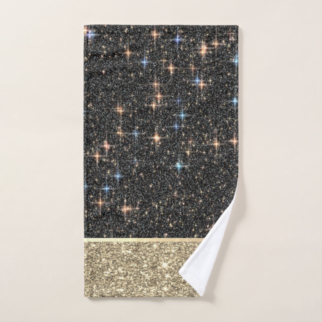 Eleganter, stilvoller Gold Glitzer Shiny Black Badhandtuch Set (Handtuch)