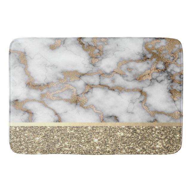 Eleganter, stilvoller Gold Glitzer Shiny White Mar Badematte (Vorderseite)