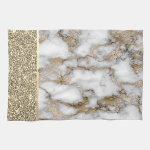 Eleganter, stilvoller Gold Glitzer Shiny White Mar Geschirrtuch