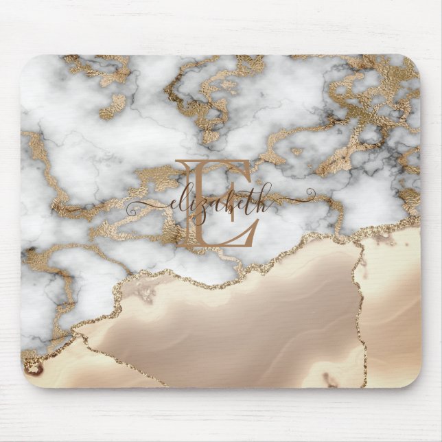 Eleganter stilvoller goldener Glitter-Cream-Marmor Mousepad (Vorne)